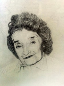 Retrato a lápiz, de la Profesora, Leontina Poch Grondona, realizado por el eminente médico cirujano y artista plástico local, Dr. Daniel Emilio Pastorino (1926-2005)