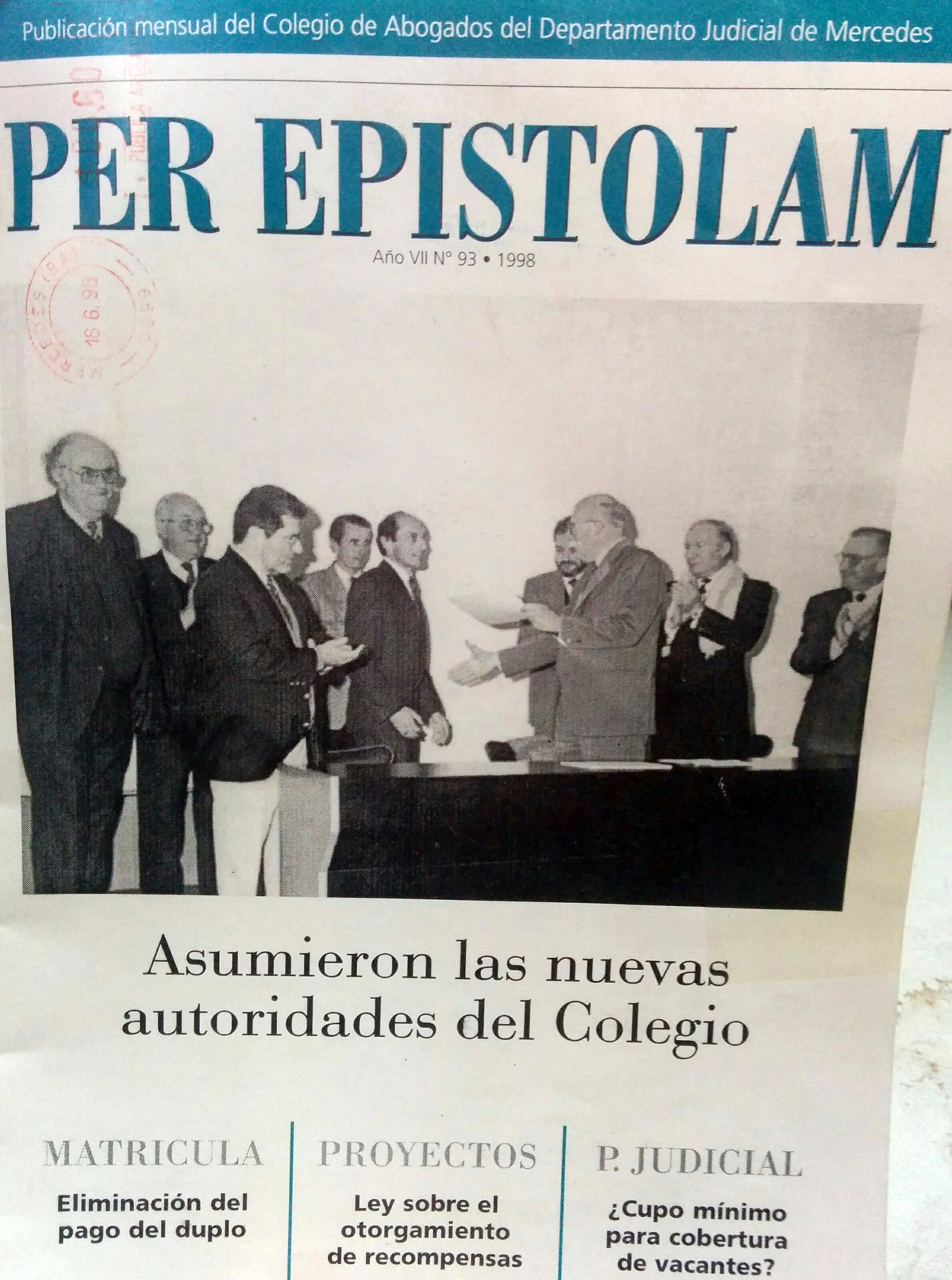 Revista "Per Epistolam", del Colegio de Abogados, de Mercedes (Nº93, año 1998).