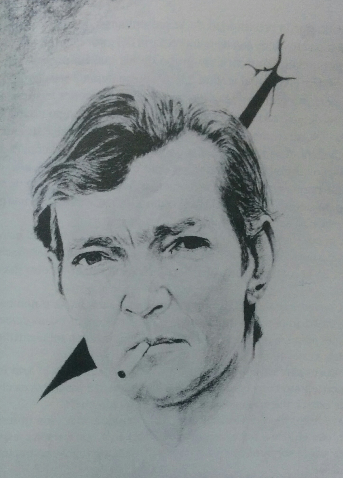 El gran escritor, Julio Florencio Cortázar, en el dibujo del eximio médico cirujano, y talentoso artista plástico, Dr. Daniel Emilio Pastorino (1926-2005), ex alumno de Cortázar, en las aulas de la Escuela Normal.
