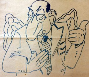 Caricatura del singular e inolvidable, actor humorístico argentino, Fidel Pintos (1905-1974), genial creador o inventor, de la ya clásica y folklórica sanata.