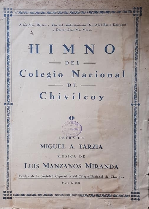 El Himno del Colegio Nacional, y dos antiguas fotografías del establecimiento, en 1944.
