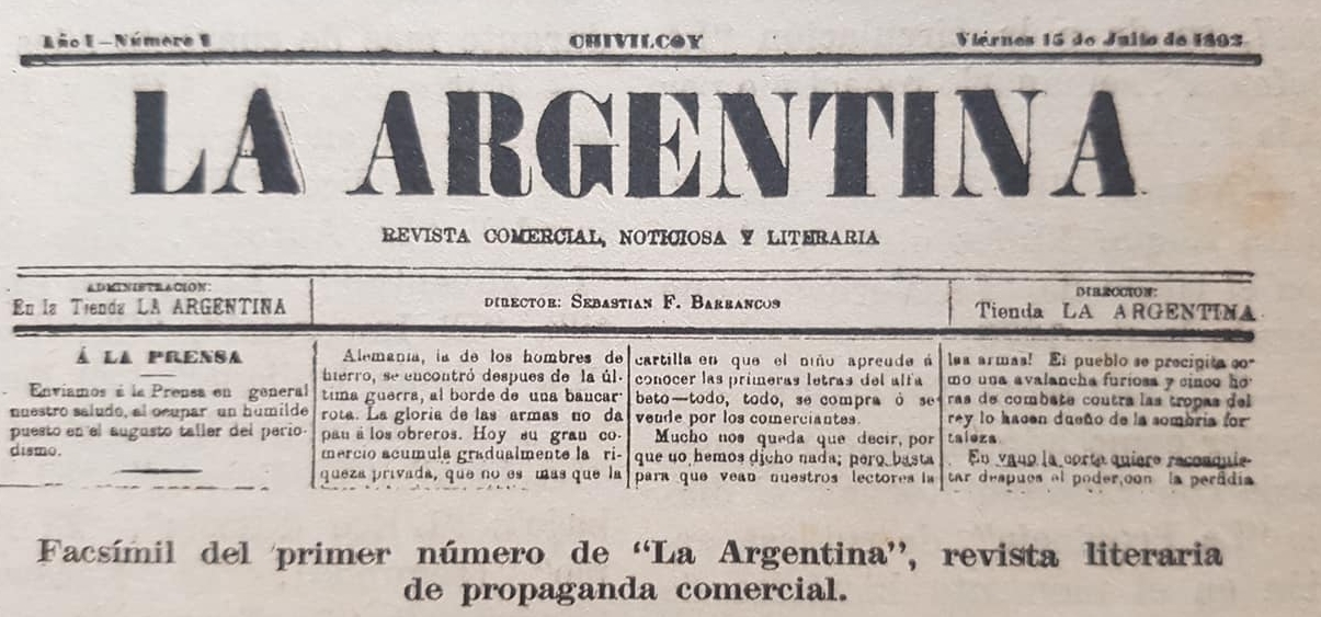 La revista “La Argentina”, de Don Sebastián Fabián Barrancos (1892).