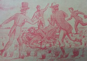 Recreación, en forma de historieta, de la ceremonia fundacional de Chivilcoy, el histórico domingo 22 de octubre de 1854; obra, del gran dibujante y hombre de la publicidad chivilcoyana, Agustín Domingo Guasco (1917-1975). Dicho trabajo, fue realizado en el año 1946.