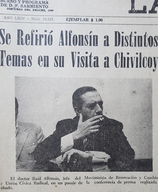 Visitas del Dr. Raúl Ricardo Alfonsín, a Chivilcoy, en los años 1972, 1974, 1981 y 1996.
