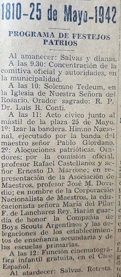 La celebración patriótica, del 25 de mayo de 1942, en Chivilcoy.