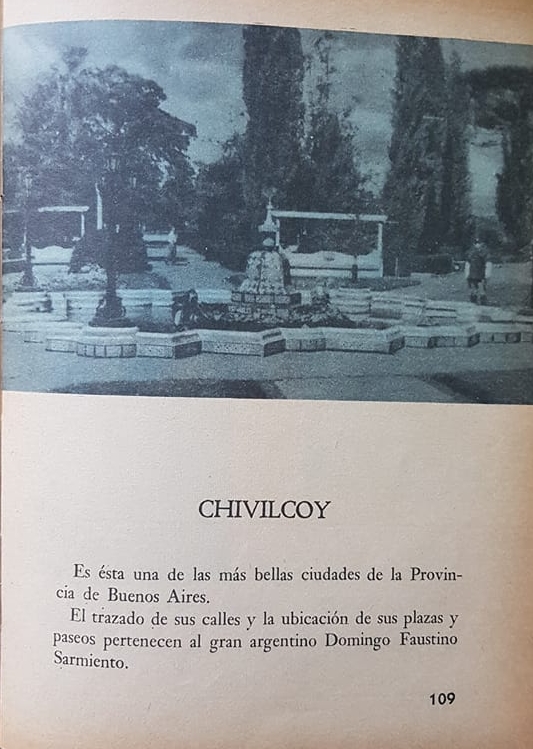 Un libro de lectura escolar, y una página dedicada a Chivilcoy