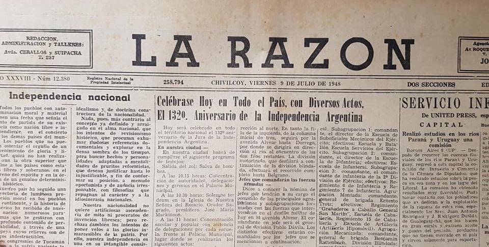 La celebración del 9 de Julio de 1948, en la ciudad de Chivilcoy