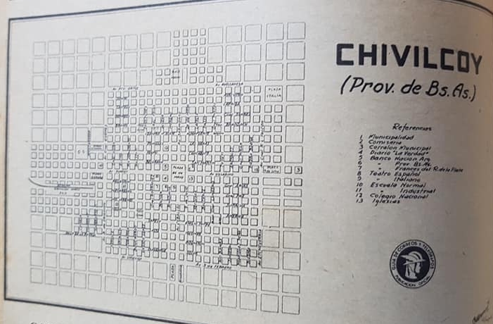 La ciudad de Chivilcoy, en una «Guía de Correos y Telégrafos», editada en 1938.
