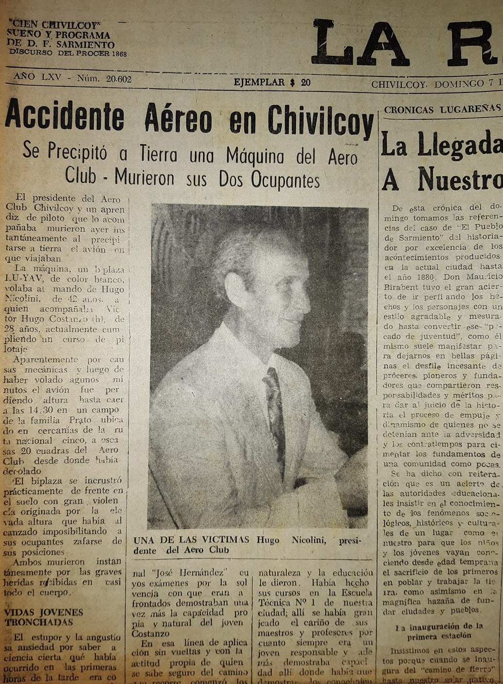 Una luctuosa tragedia aérea, que conmovió a la comunidad de Chivilcoy